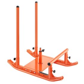 VEVOR Weight Sled, Steel Power Sled, Fitness Strength Training Sleds for Athletic Exercise Speed Improvement, Workout Fitness Equipment with Hand (Color: Orange, Handle Type: Dual-Cylinder+T-Bar Low Push Handle)